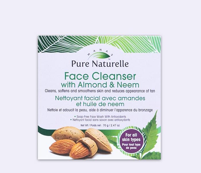Prevents blackheads, brightens complexion, removes fresh tan, softens and smoothens skin... Manas Pure Naturelle 100% Natural Face Cleanser with Almond & Neem