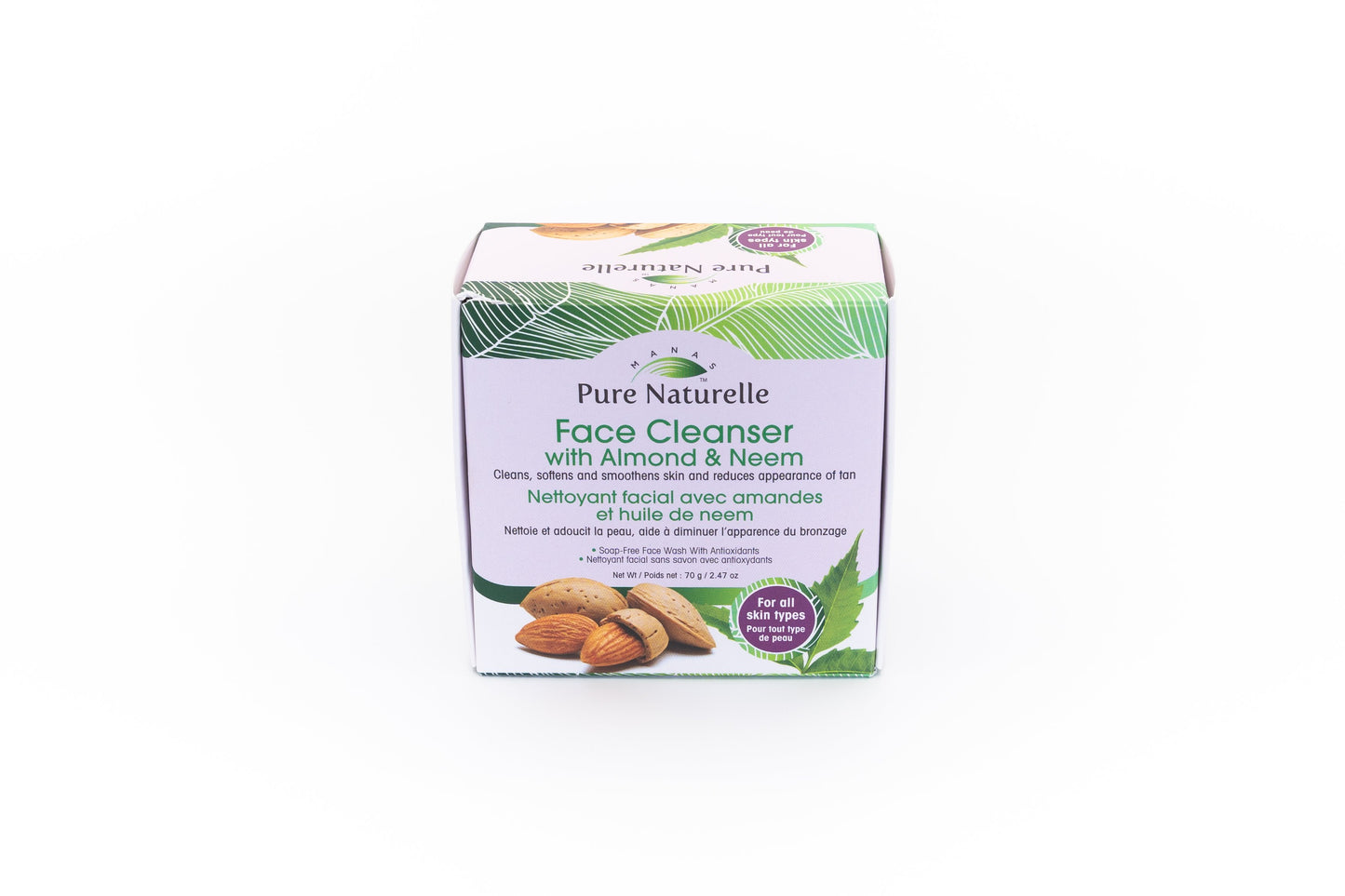 Prevents blackheads, brightens complexion, removes fresh tan, softens and smoothens skin... Manas Pure Naturelle 100% Natural Face Cleanser with Almond & Neem