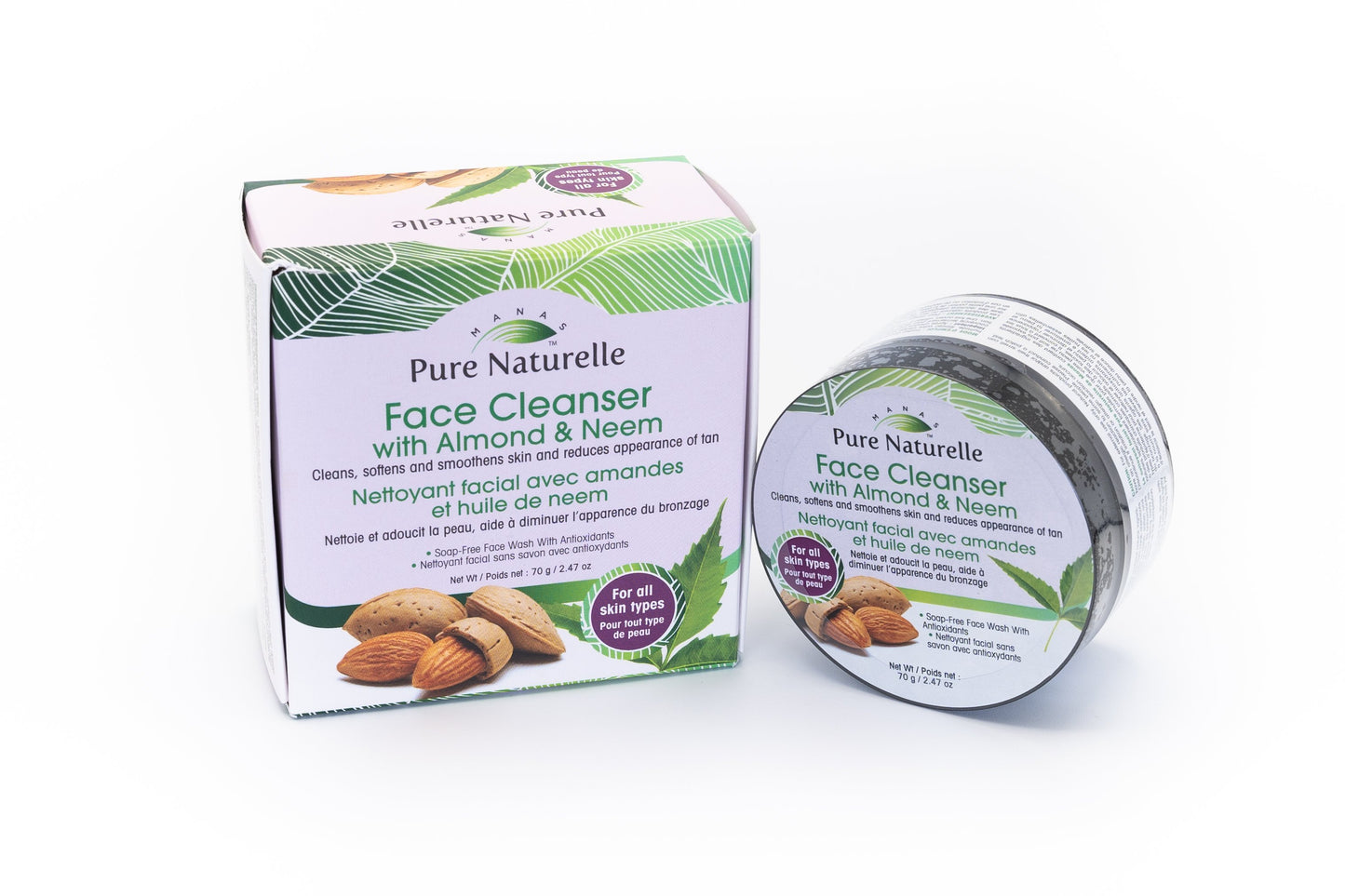 Prevents blackheads, brightens complexion, removes fresh tan, softens and smoothens skin... Manas Pure Naturelle 100% Natural Face Cleanser with Almond & Neem