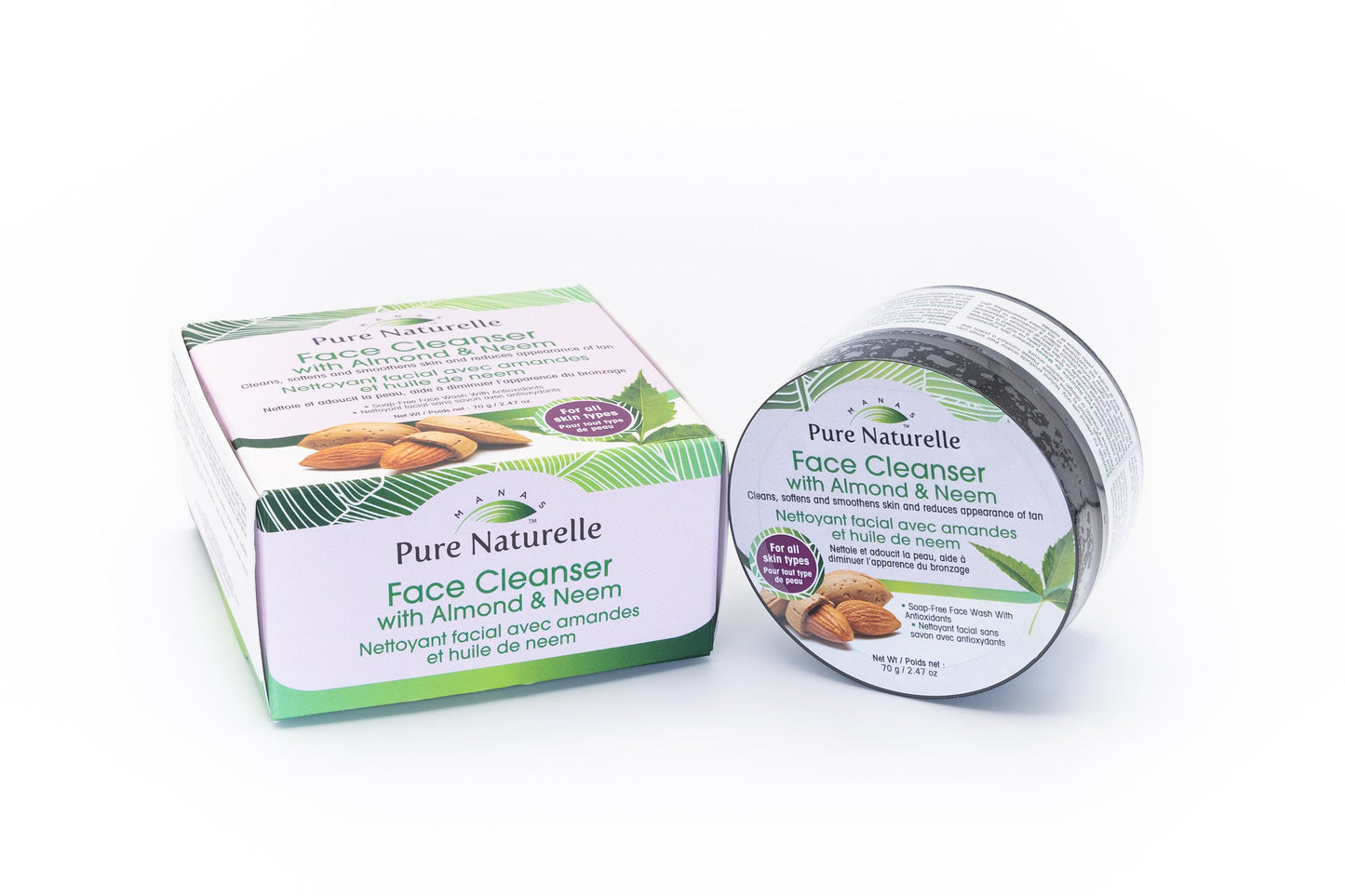 Prevents blackheads, brightens complexion, removes fresh tan, softens and smoothens skin... Manas Pure Naturelle 100% Natural Face Cleanser with Almond & Neem