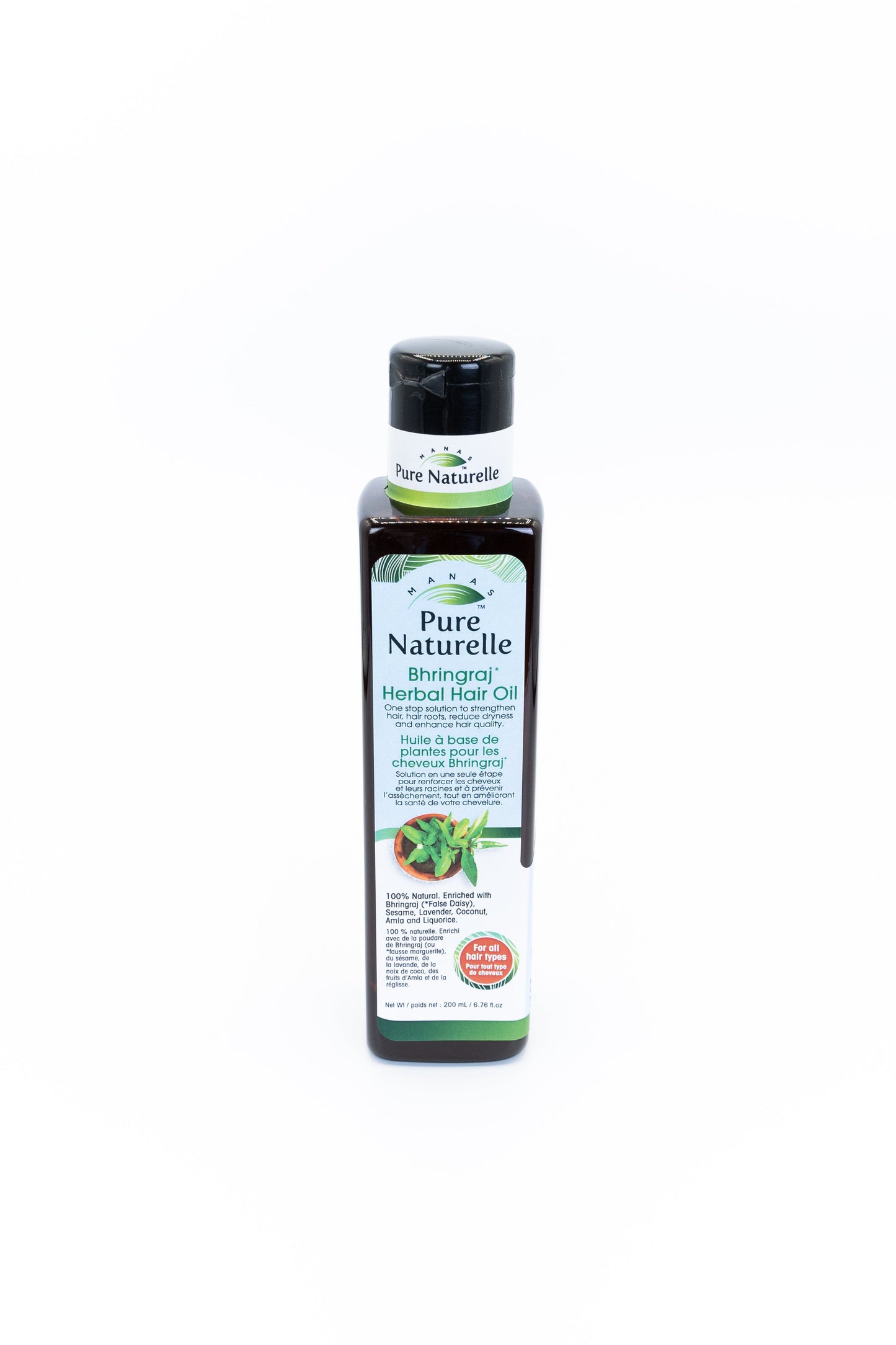 For hair-regrowth, prevents hair-loss, premature greying and strengthening roots... Manas Pure Naturelle Bhringraj* 100% Natural Herbal Hair Oil for all hair types