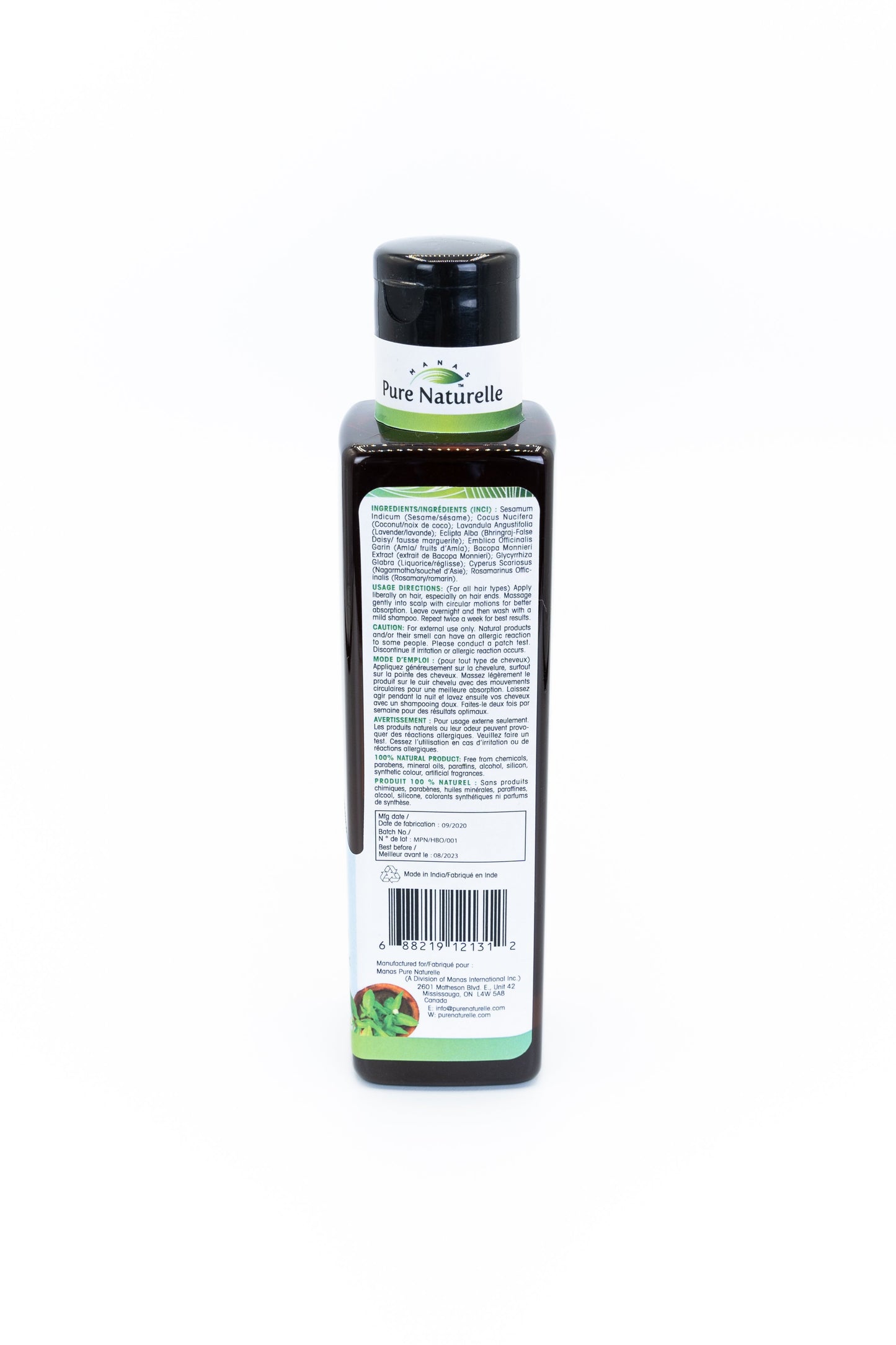 For hair-regrowth, prevents hair-loss, premature greying and strengthening roots... Manas Pure Naturelle Bhringraj* 100% Natural Herbal Hair Oil for all hair types