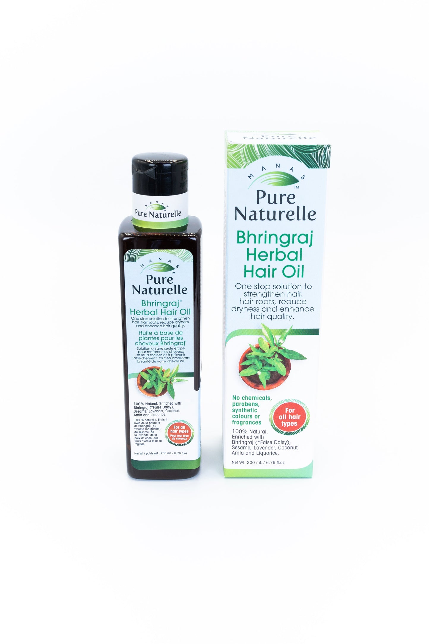 For hair-regrowth, prevents hair-loss, premature greying and strengthening roots... Manas Pure Naturelle Bhringraj* 100% Natural Herbal Hair Oil for all hair types