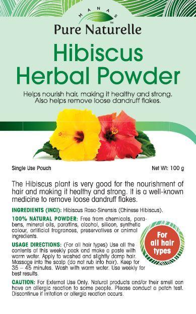Fights dandruff, reduces hair loss, nourishes, strengthens hair... Manas Pure Naturelle 100% Natural Hibiscus Herbal Powder for all hair types (4 Weekly Single Use Pouches)