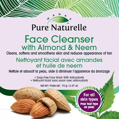 Prevents blackheads, brightens complexion, removes fresh tan, softens and smoothens skin... Manas Pure Naturelle 100% Natural Face Cleanser with Almond & Neem