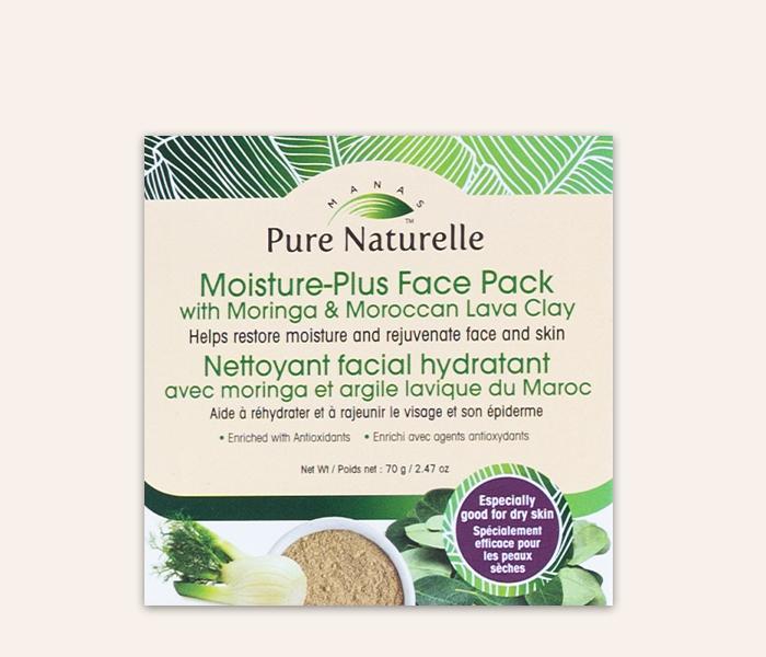 Restores moisture, rejuvenates skin with miracle herb Moringa known for its anti-aging properties... Manas Pure Naturelle 100% Natural Moisture-Plus Face Pack