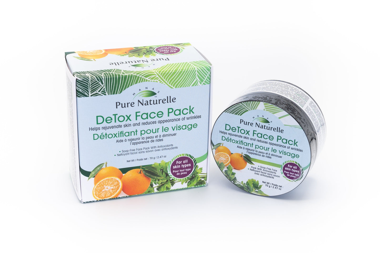 Reduces hyper-pigmentation, dark spots, stubborn tan and rejuvenates skin...  Manas Pure Naturelle  100% Natural DeTox Face Pack for all skin types