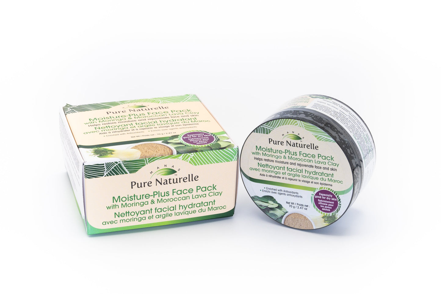 Restores moisture, rejuvenates skin with miracle herb Moringa known for its anti-aging properties... Manas Pure Naturelle 100% Natural Moisture-Plus Face Pack