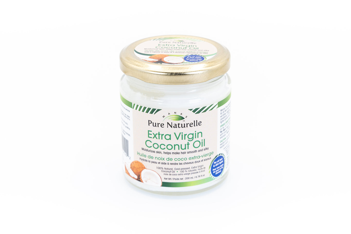 Makes skin smooth, supple, enhances hair quality... Manas Pure Naturelle  100% Natural Extra Virgin Coconut Oil for all skin and hair types