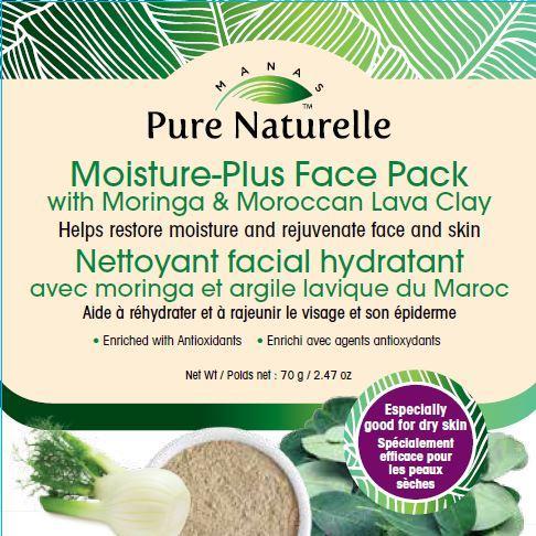 Restores moisture, rejuvenates skin with miracle herb Moringa known for its anti-aging properties... Manas Pure Naturelle 100% Natural Moisture-Plus Face Pack