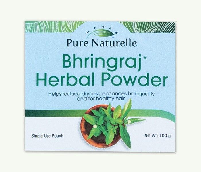 For hair re-growth, hair-loss, premature greying prevention and strengthening roots... Manas Pure Naturelle 100% Naural Bhringraj Herbal Powder for all hair types (4 Weekly Single Use Pouches)